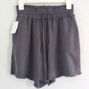 La Miel slate grey fringe shorts